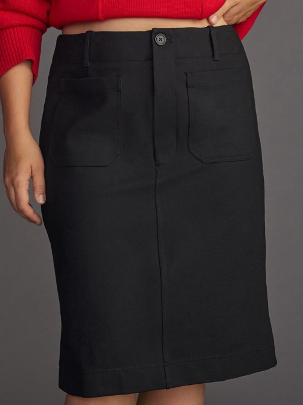 Anthropologie Black Collette Pencil Skirt with Front Patch Pockets